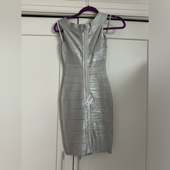 NWT Herve Leger silver foil bandage mini dress XS - Picture 5 of 7